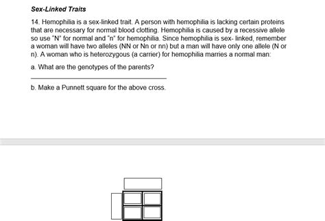 Solved Sex Linked Traits 14 Hemophilia Is A Sex Linked