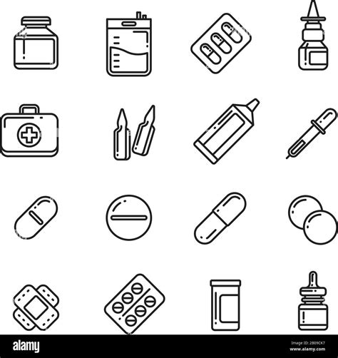 Pills Drugs Pharmacy Medicine Medication Line Vector Icons