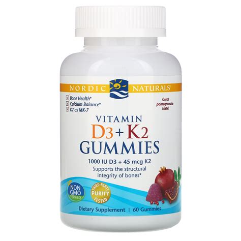 Nordic Naturals Vitamin D3 K2 Gummies Pomegranate 25 Mcg 1 000 Iu 60 Gummies Iherb