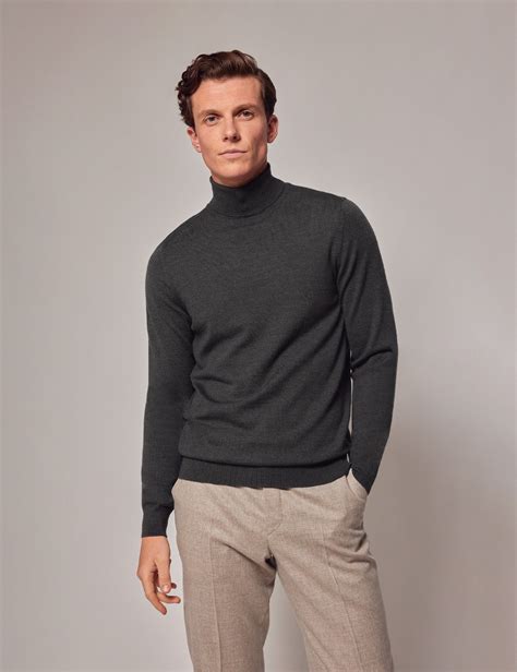 Men S Moss Green Roll Neck Merino Wool Slim Jumper