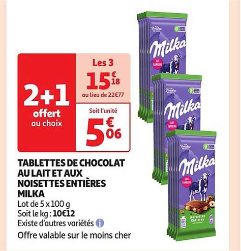 Promo Tablettes De Chocolat Au Lait Et Aux Noisettes Enti Res Milka