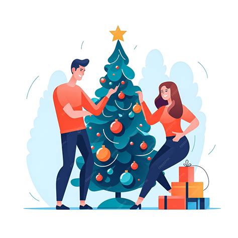 Premium Ai Image A Man And A Woman Decorate A Christmas Tree