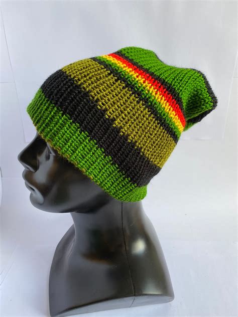 Striped Rasta Double Layered Hat Dreadlock Beanie Mens Beanie