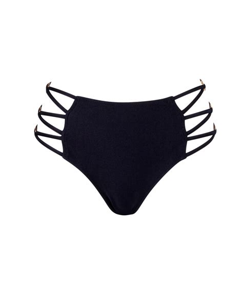 BLACK Classic High Rise Bikini Bottom With Golden Logo XL VivienVance