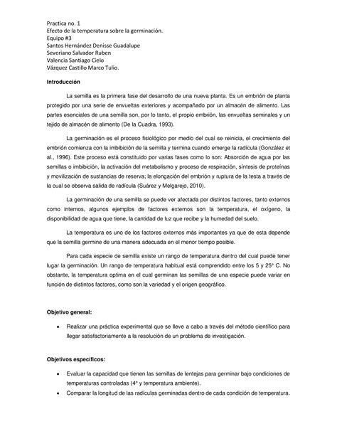 Reporte Pr Ctica Pr Ctica No Efecto De La Temperatura Sobre La