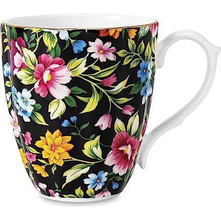 LanHong 16 Oz Floral Mugs Bone Porcelain Coffee Tea Cup Cute Coffee Mug