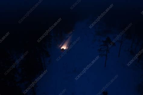 Aerial view of a car driving at night, Liikva, Estonia - Stock Image - F039/8686 - Science Photo ...