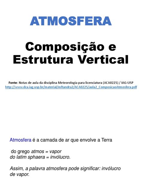 A Composição E Estrutura Vertical Da Atmosfera Terrestre Pdf Atmosfera Da Terra Atmosfera