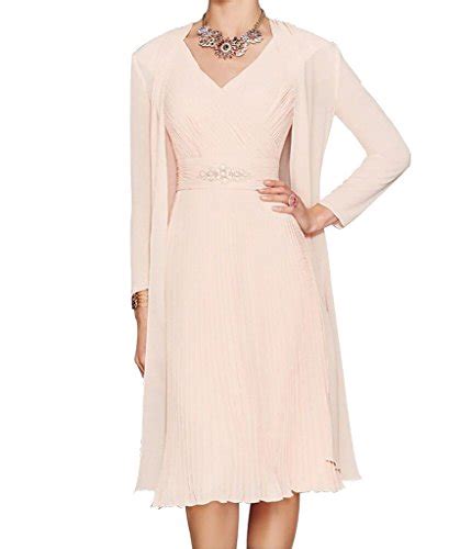 H S D Women S A Line V Neck Short Chiffon Mother Of The Bride Dress With Jacket