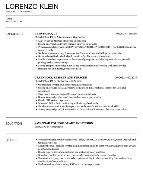 Tax Senior Resume Samples Velvet Jobs