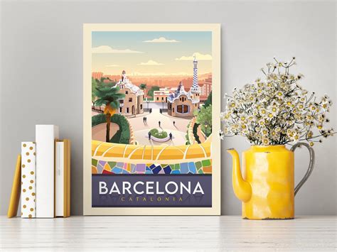 Barcelona City Print Espagne Affiche De Voyage Barcelona Etsy France