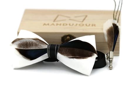 Mallard Duck Feather Bow Tie With Feather Lapel Pin Set Handmade Free Feather Lapel Pin T