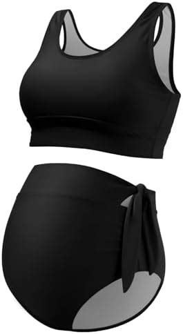GINKANA Maternity Bikini Two Piece Tie Knot High Waisted Bikini Set