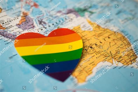 Rainbow Color Heart On Australia Globe World Map Background Symbol Of