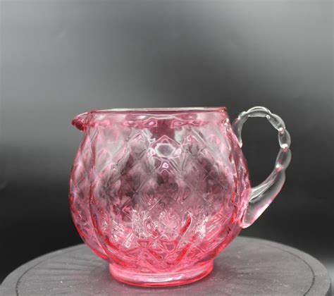 Vintage Fenton Ruby Overlay Cranberry Glass Diamond Optic Squat Pitcher