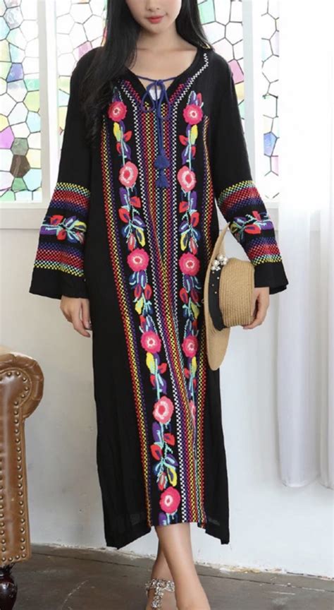 Robe Longue Brod E Fleurs Boho Boheme Chic Dressl Monyronyboho