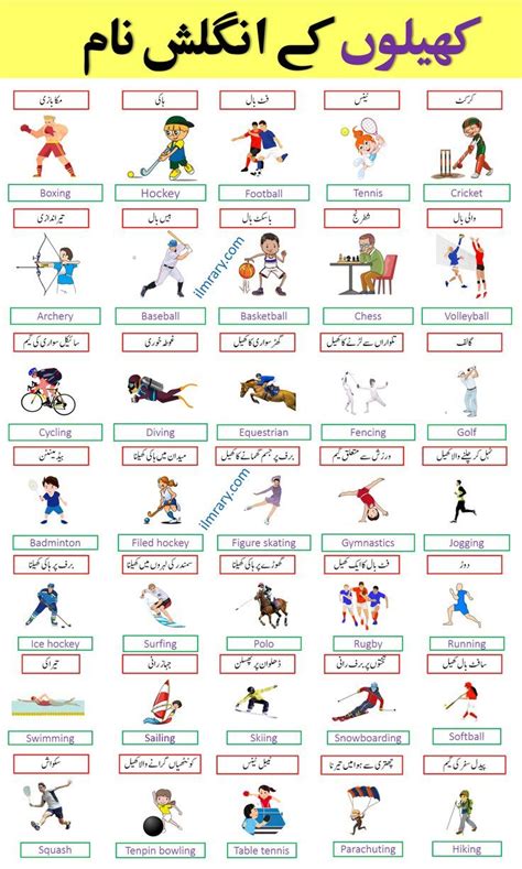 Sports Vocabulary Words list with Urdu Meanings | Vocabulary ...