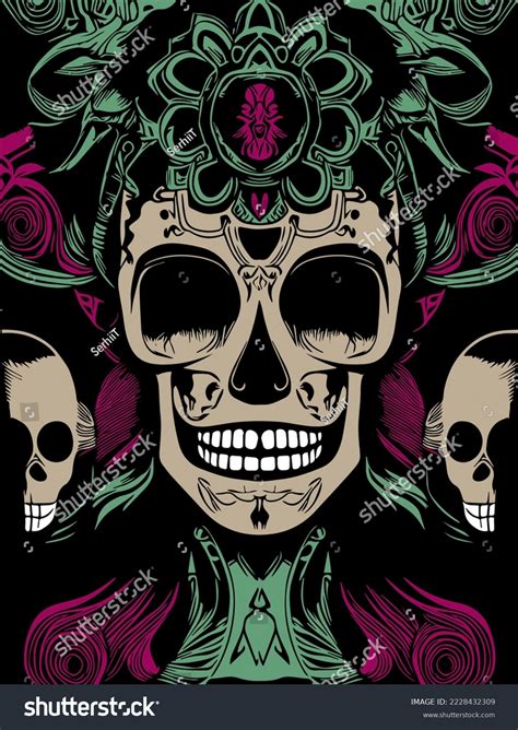 Sugar Skull Tattoos Female Hand Drawn Stock Vector Royalty Free