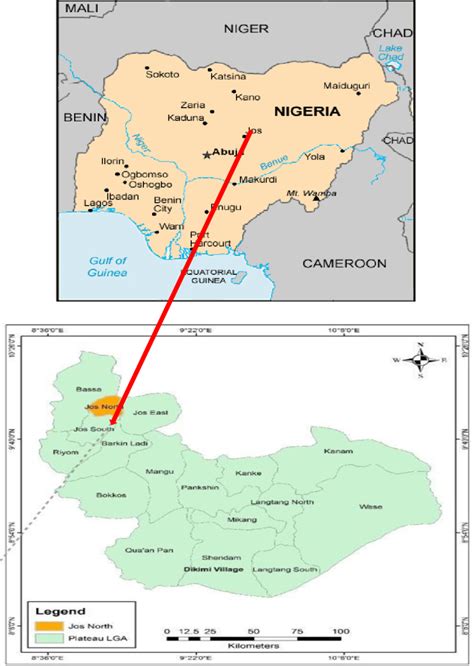 Map of Nigeria (top) showing Jos and Map of Plateau State (down ...