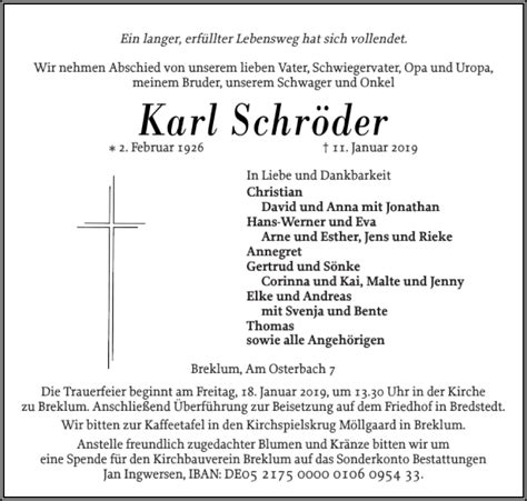 Traueranzeigen von Karl Schröder sh z Trauer