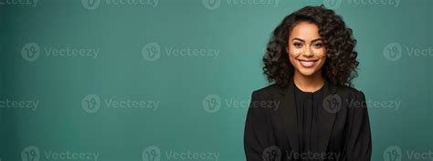 Successful black female judge smiling at the camera isolated on pastel ...