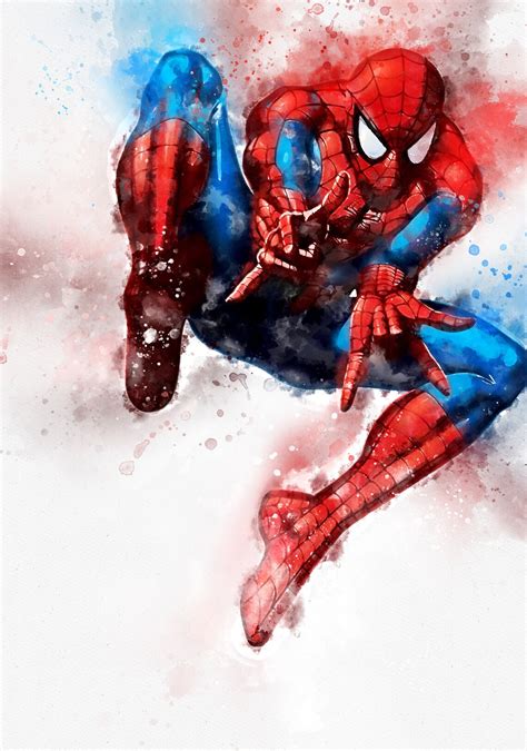 Set Of 4 Spiderman Watercolour Printmarvel Character Etsy