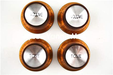 1 Set Of 4pcs Brownreflector Volume Tone Electric Guitar Knobs For Lp