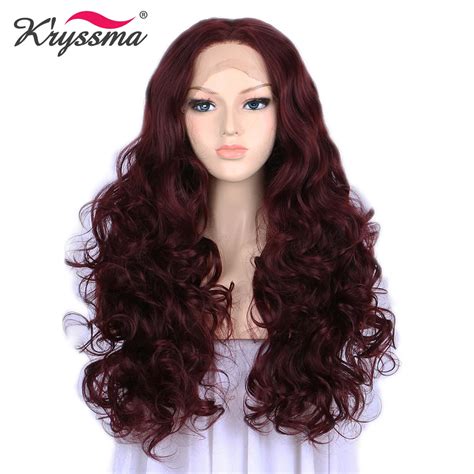 Red Wine Long Wavy Wigs For Women Synthetic Lace Front Wig 24 Inches