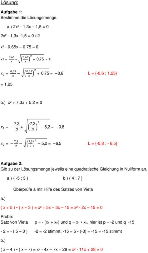 Klassenarbeit Zu Quadratische Gleichungen