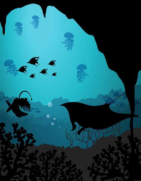 Silhouette scene with sea creatures underwater 433267 Vector Art at ...