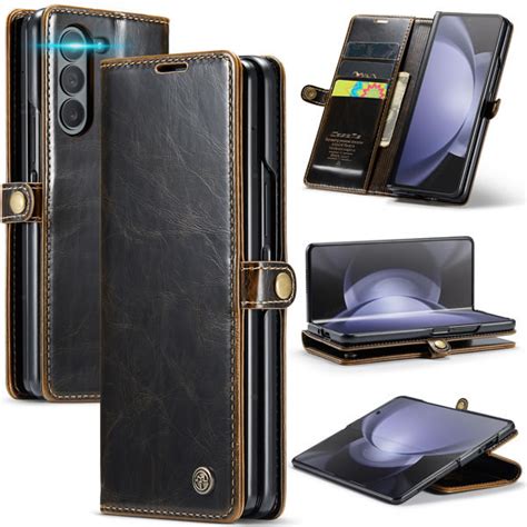 CaseMe Samsung Galaxy Z Fold 5 Soft PU Leather Flip Wallet Case with 2 Credit Card Slots Coffee