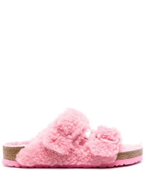 Birkenstock Arizona Shearling Big Buckle Sandals In Pink Modesens