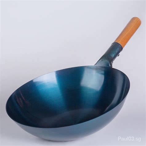 Traditional Wok Non Coated Non Stick Carbon Steel Pow Wok With Wooden