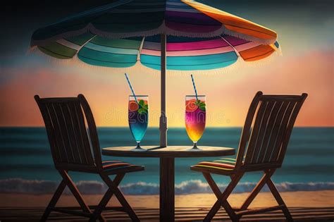 Cocktail On A Beach Cold Cocktail Glasses On Beatiful Coast Beach With