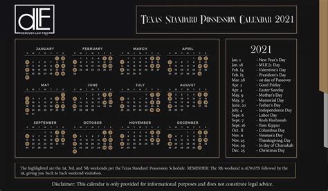 Standard Possession Order Calendar In Texas