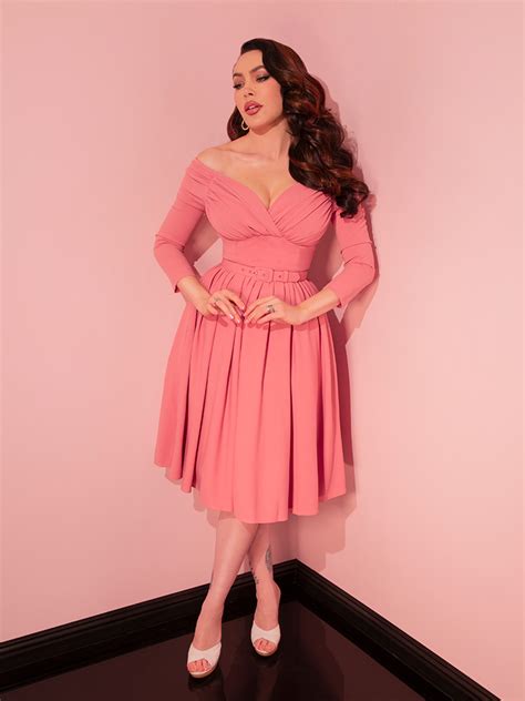 Starlet Swing Dress In Rose Pink Vintage Inspired Clothing Vixen By Micheline Pitt