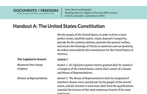 Handout A The United States Constitution Bill Of Rights Institute