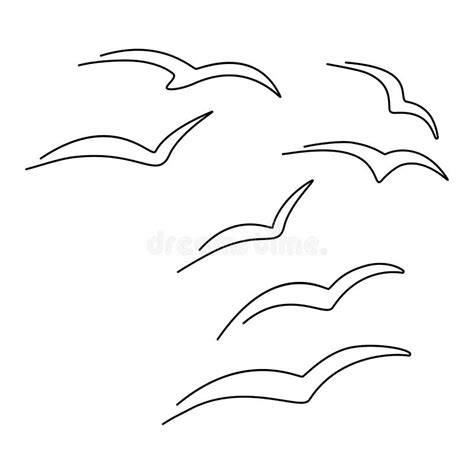 Set Of A Flock Of Flying Seagulls Continuous Line Drawing Illustration