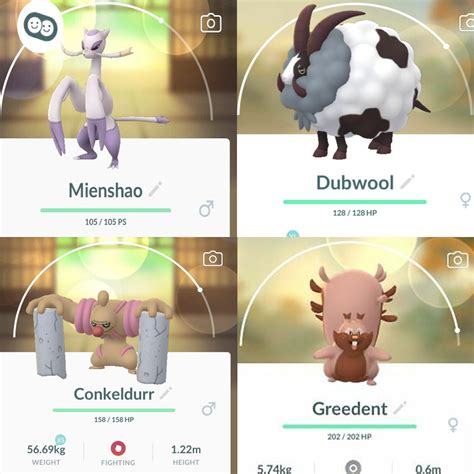 Mienshao Dubwool Conkeldurr Greedent Pokemon Trade Go Ebay