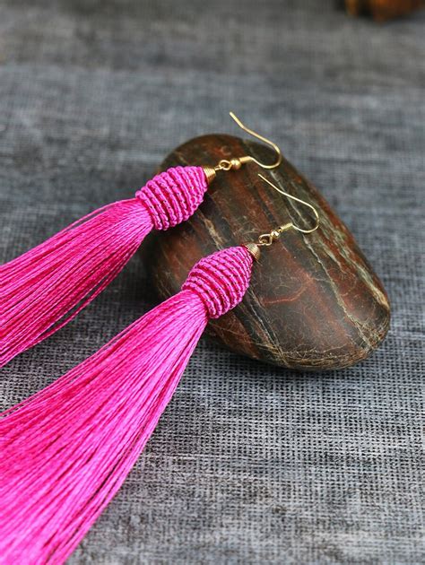 1pair Bohemian Style Vacation Wind Tassel Dangle Earrings In Pink With Vintage Elements