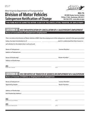 Fillable Online Transportation Wv Salesperson Notification Of Change