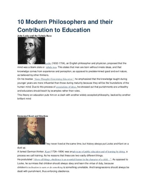 10 modern philosophers and their contribution to education