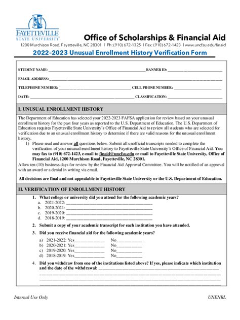 Fillable Online Unusual Enrollment History Verification Form