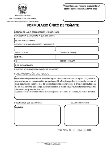 Formulario Único De Trámite