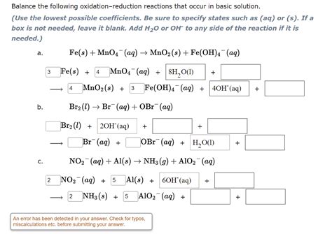 Solved Balance The Following Oxidation Reduction Reactions