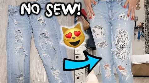 Easy Diy Bandana Patch Fix For Ripped Jeans With Holes No Sew Youtube