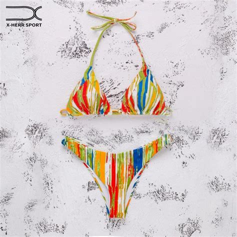 2018 Swimwear Women Colorful Striped Push Up Padded Bikini Women Sexy Micro Swimsuit Bandeau