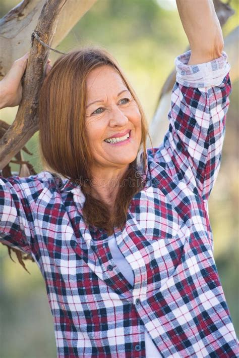 Portrait Happy Attractive Mature Country Woman Stock Photo Image Of