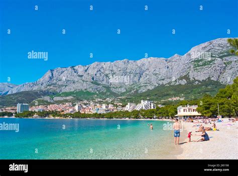 Plaza Donja Luka The Main Beach Makarska Dalmatia Croatia Stock