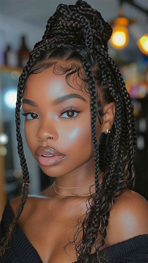 Elevate Your Look With 24 Medium Knotless Braids And Curly Flourishes